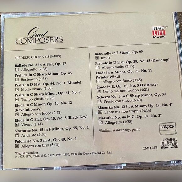 Chopin CD Great Composers Time Life Vladimir Ashkenazy Piano Classical Album Mus - Picture 2 of 3